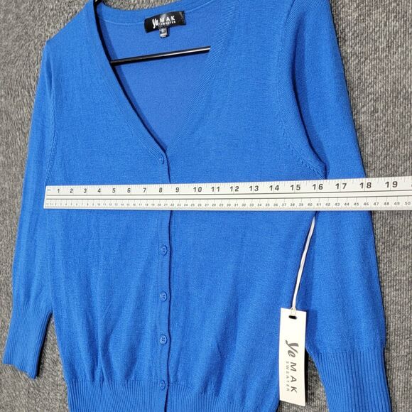 Yemak Sweater Cardigan Womens S Blue 3/4 Sleeve Button Down Super Soft V Neck - Picture 5 of 11